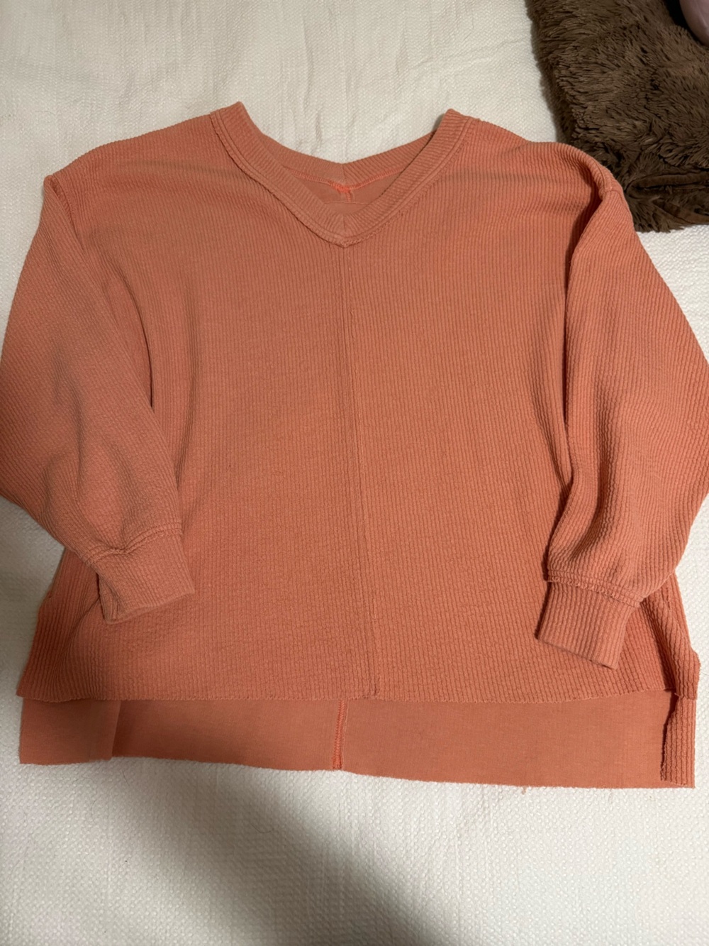Aerie Coral-Orange Waffle Knit Crewneck Sweater